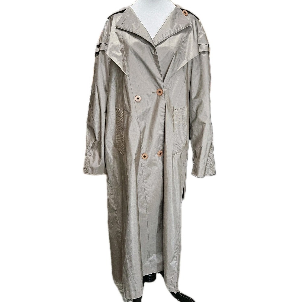 VTG British Mist Long Double Breast Trench‎ Raincoat Womens 12 Retro Old Money